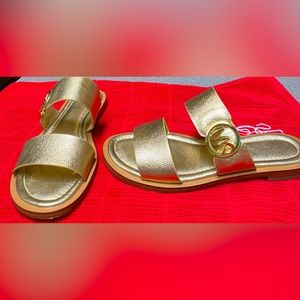 Michael Kors Flat Gold Leather Sandals